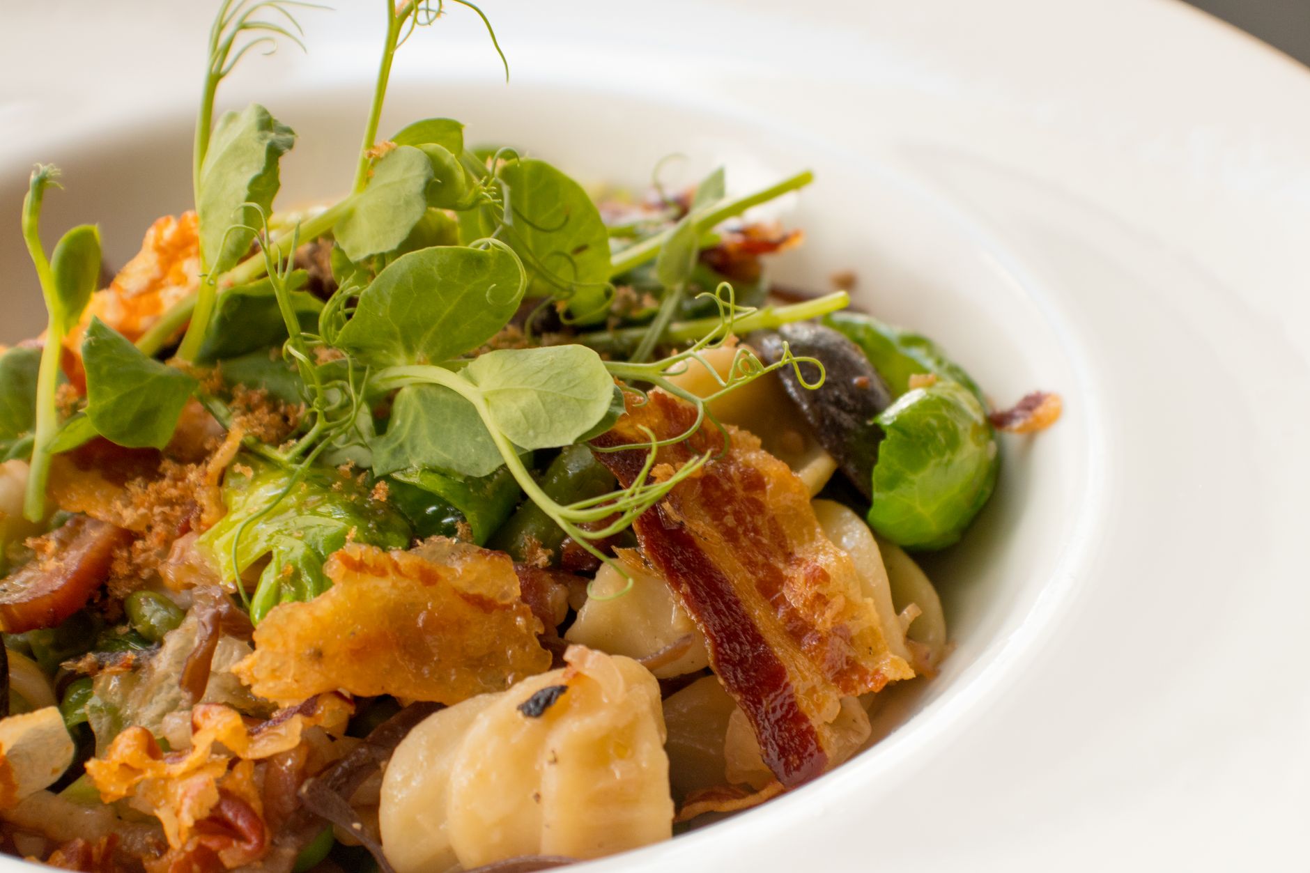 Talíř těstovin orecchiette s křupavou sušenou paprikou peperone crusco, lukánská specialita
